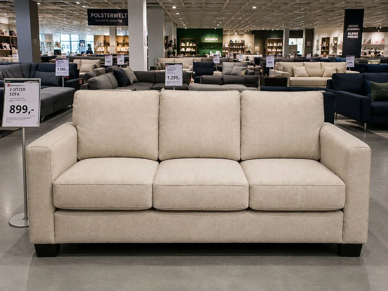 Vorher: Sofa im Möbelhaus vor dem Transport