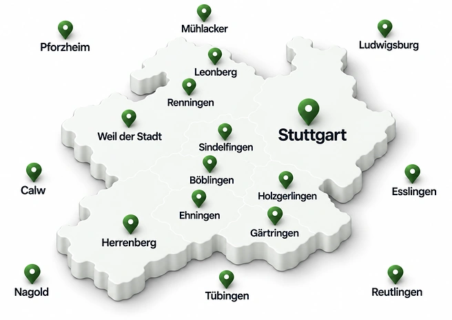 Übersicht der Region rund um Böblingen und Stuttgart