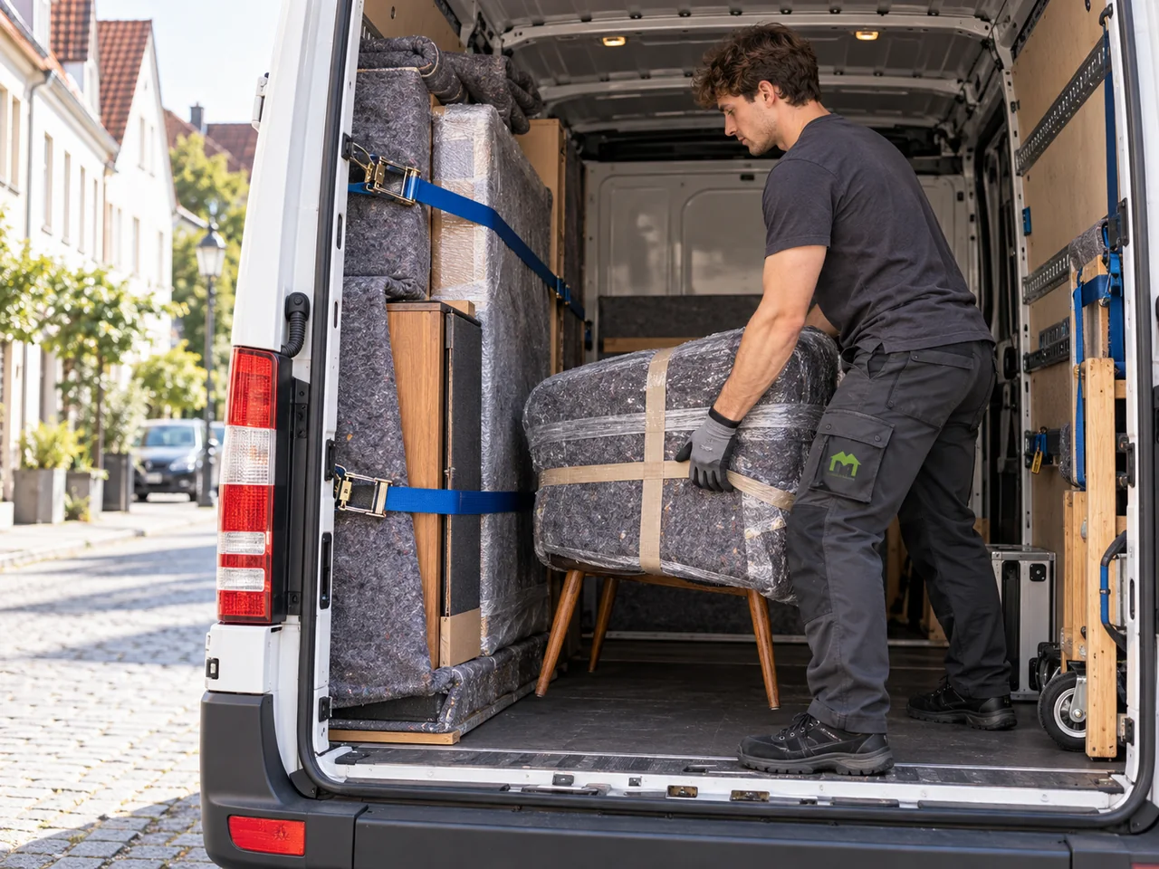 Beiladung im Transporter: Sichere Ladungssicherung mit Spanngurten und Möbeldecken für flexible Teilladungen